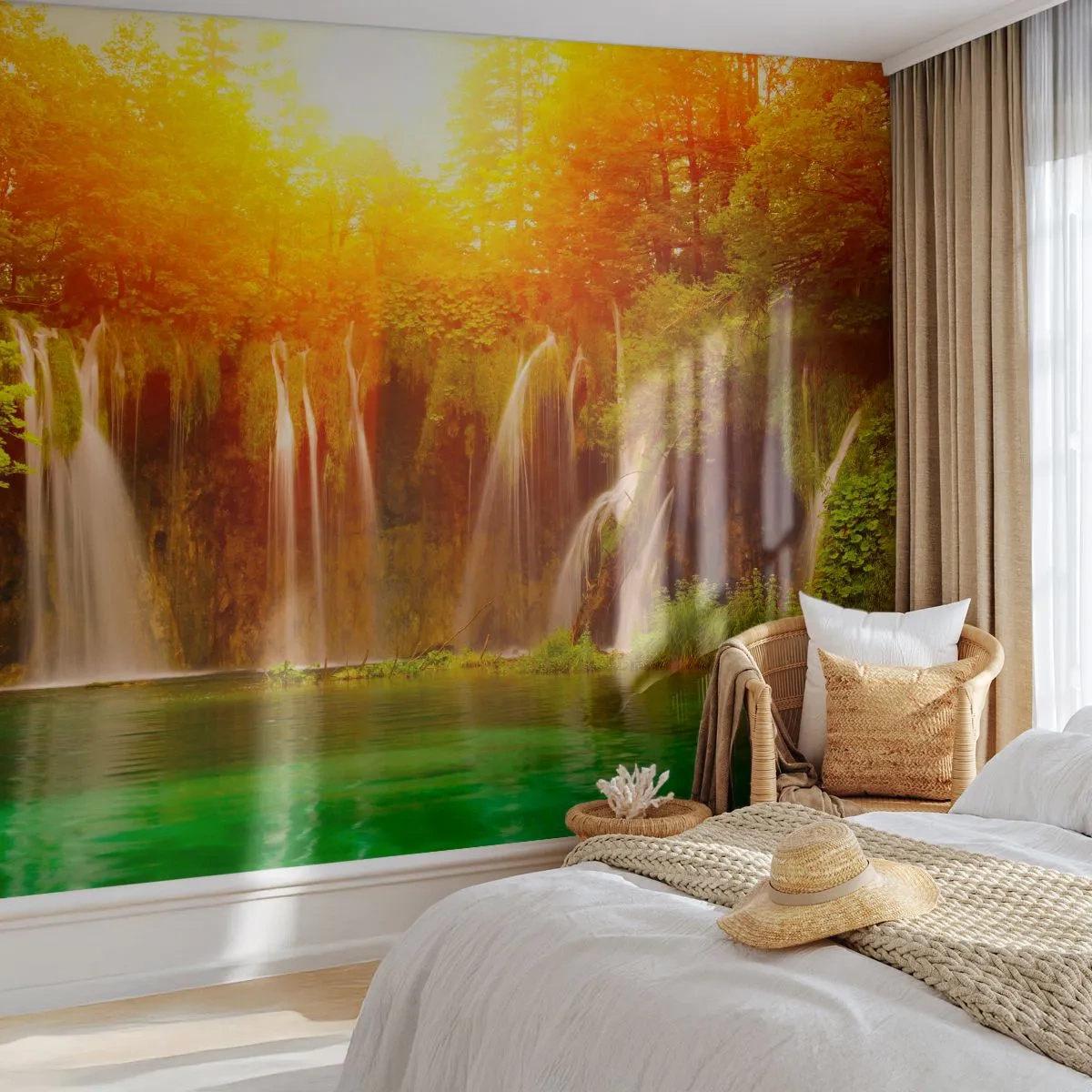 Fototapeta Premium Canvas - W słońcu i w cieniu - Krajobraz, Wodospad, Chorwacja - 150x105 cm