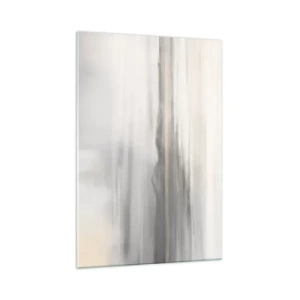 Obraz na szkle - Subtelny pejzaż w odcieniach szarości i beżu - 70x100cm - Zamyślona dal - Nowoczesna dekoracja ścienna do salonu i sypialni ARTTOR