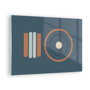 Obraz na szkle - Abstract geometric shapes in muted colors, featuring circles and lines - 70x50cm - Istota rzeczy - Nowoczesna dekoracja ścienna do salonu i sypialni ARTTOR