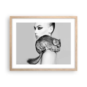 Plakat w ramie jasny dąb - Dama z szynszylą - 50x40 cm