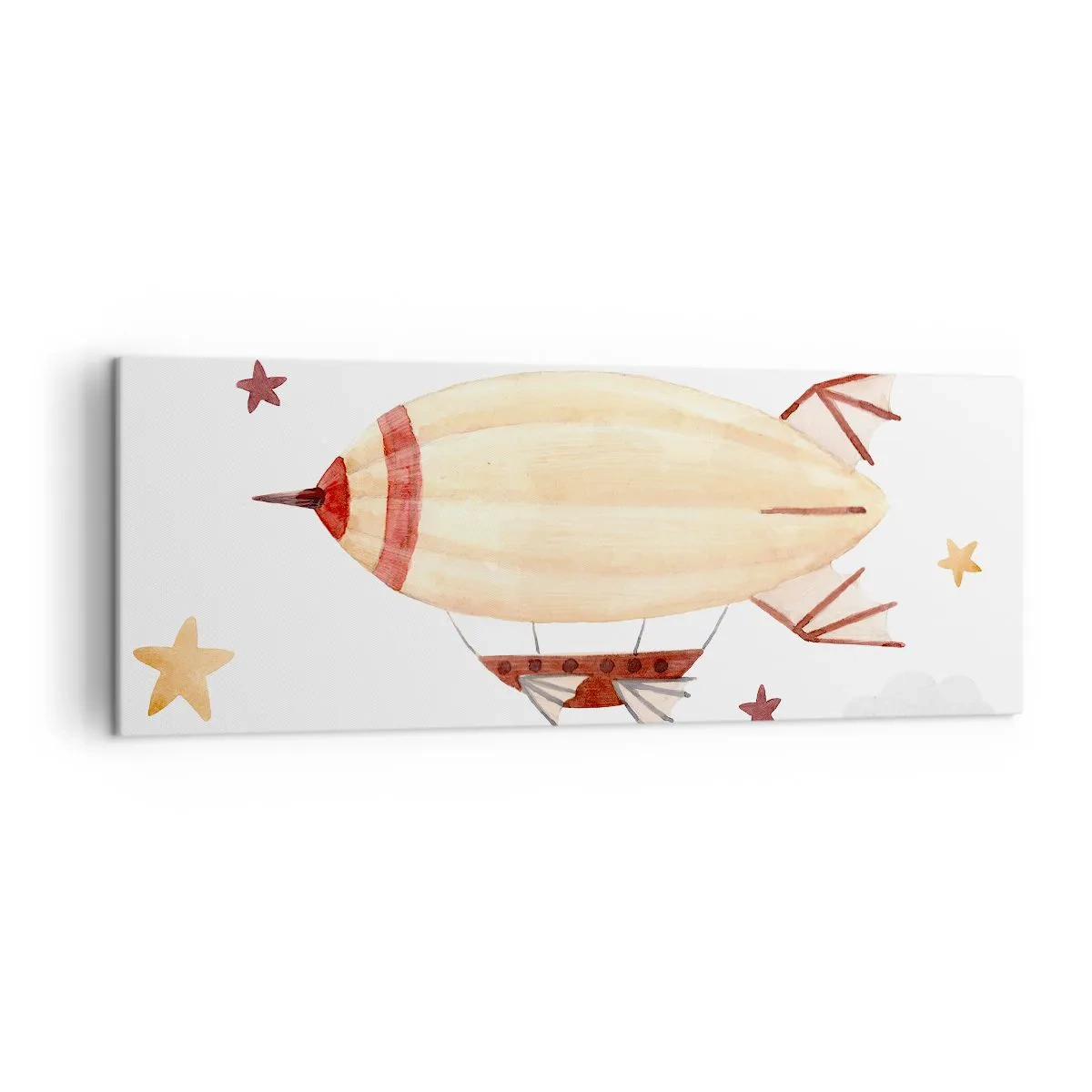 Obraz na płótnie - Ręcznie malowany sterowiec na tle gwiazd - 140x50cm - Powietrzny statek - Nowoczesna dekoracja ścienna do salonu i sypialni ARTTOR