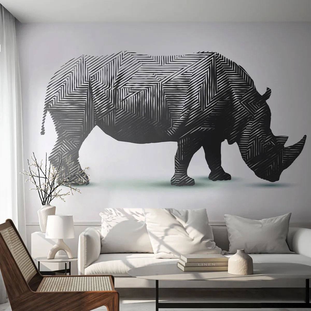 Fototapeta Premium Canvas - Geometryczne piękno natury - Zwierzęta, Nosorożec, Grafika - 250x175 cm