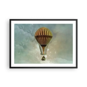 Plakat w czarnej ramie - Balon na gorące powietrze unoszący się wśród chmur - 70x50cm - Pionierskie loty - Nowoczesna dekoracja ścienna do salonu i sypialni ARTTOR