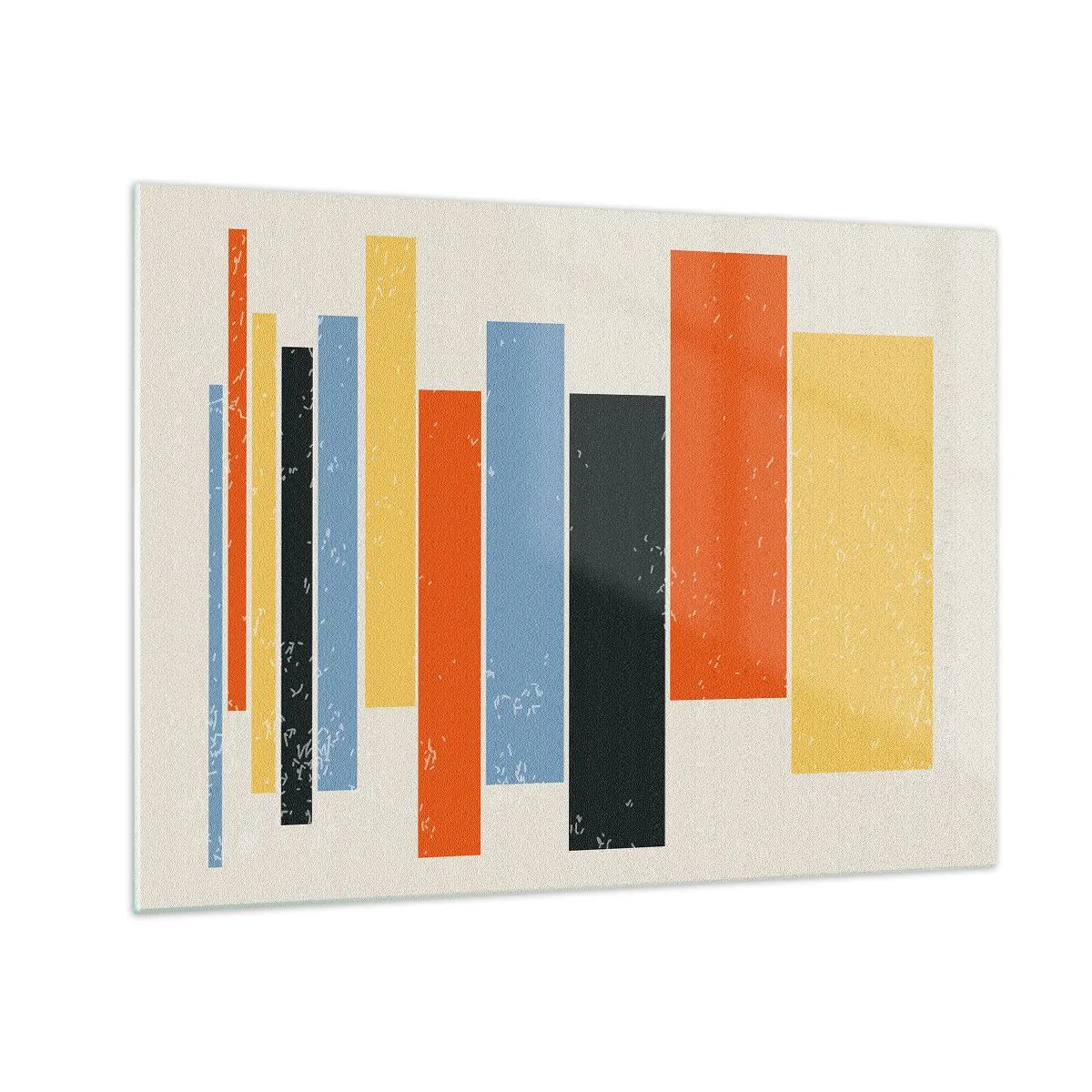 Obraz na szkle - Geometryczne pasy w rytmicznej kompozycji na jasnym tle - 70x50cm - Zapis muzyki - Nowoczesna dekoracja ścienna do salonu i sypialni ARTTOR