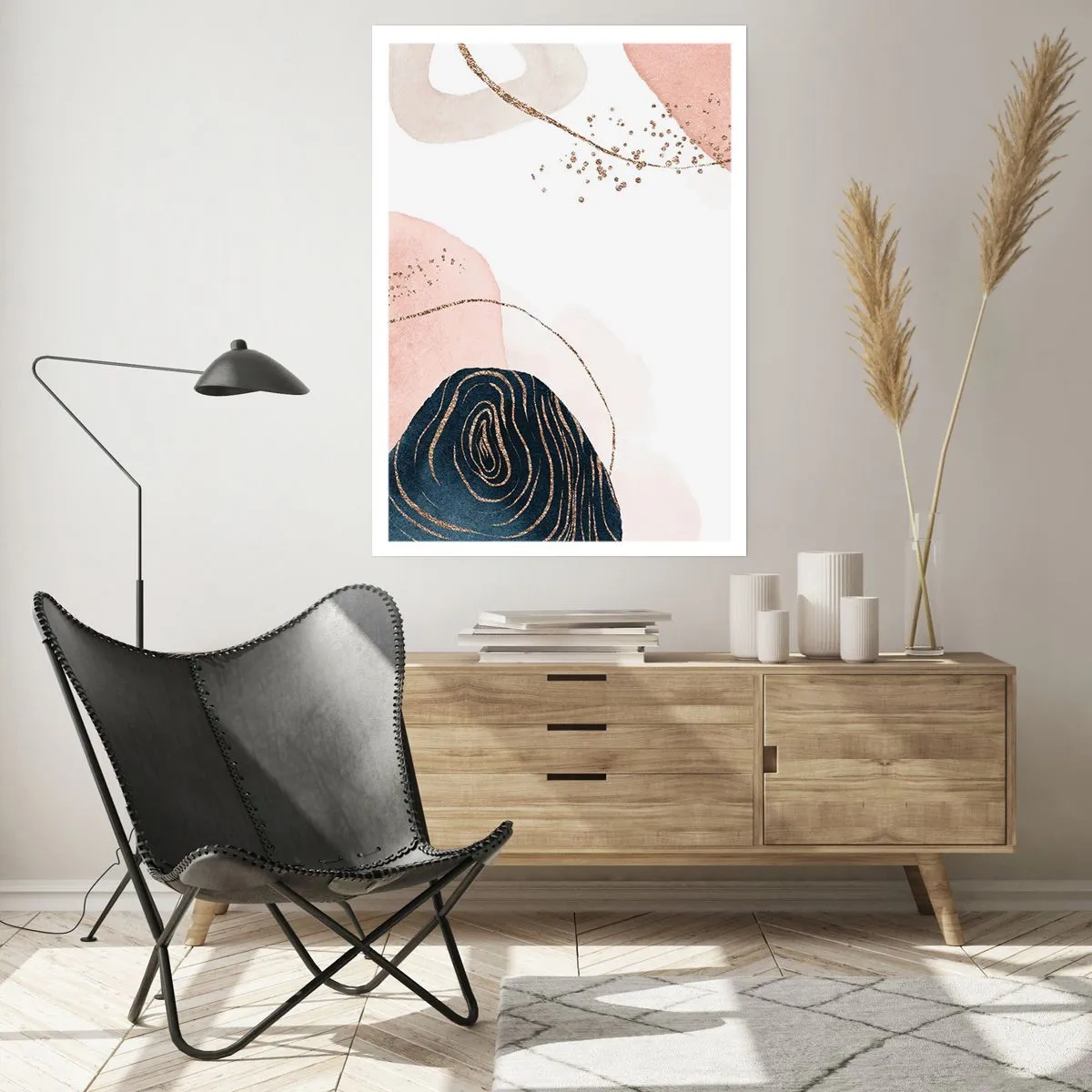 Plakat - Abstrakcyjne formy w pastelowych odcieniach z akcentami złota - 50x70cm - Wszystko płynie - Nowoczesna dekoracja ścienna do salonu, kuchni i sypialni ARTTOR