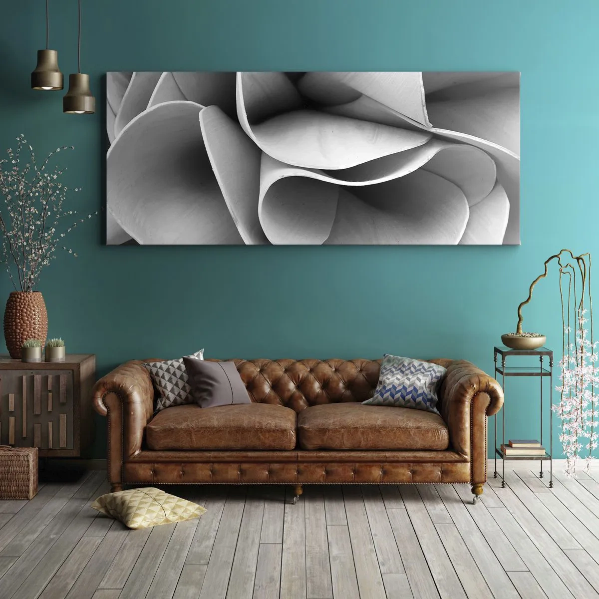 Obraz na płótnie - Czarno-białe detale abstrakcyjnych form - 160x50cm - Dzieje się w przestrzeni - Nowoczesna dekoracja ścienna do salonu i sypialni ARTTOR