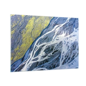 Obraz na szkle - Powierzchnia ziemi z lotu ptaka z wijącymi się strumieniami - 70x50cm - Naskalne malowidła natury - Nowoczesna dekoracja ścienna do salonu i sypialni ARTTOR