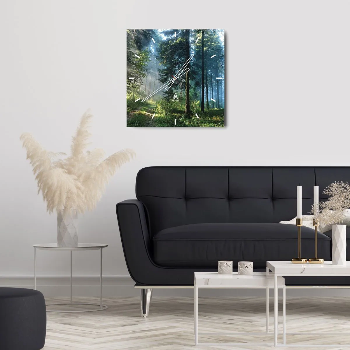 Zegar ścienny - Leśna ścieżka oświetlona promieniami porannego słońca - 30x30cm - Rozpromieniony o poranku - Nowoczesna dekoracja ścienna do salonu i sypialni ARTTOR