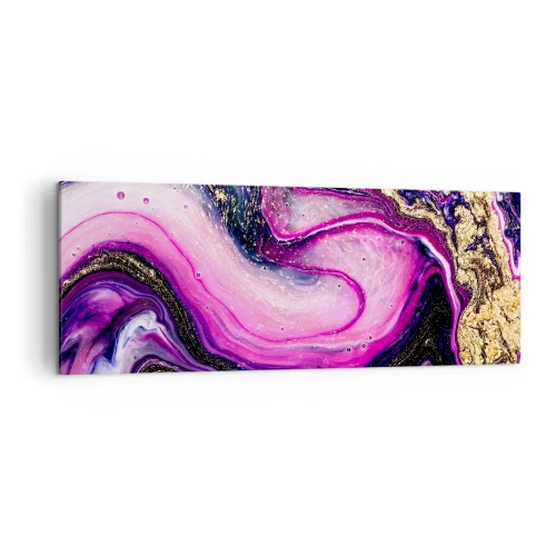 Obraz na płótnie - Abstrakcyjne fale w odcieniach fioletu i złota - 140x50cm - Chwila za kulisami - Nowoczesna dekoracja ścienna do salonu i sypialni ARTTOR