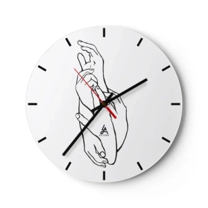 Zegar ścienny - Delikatny szkic dwóch splecionych dłoni na białym tle - 30x30cm - Dobry dotyk - Nowoczesna dekoracja ścienna do salonu, kuchni i sypialni ARTTOR