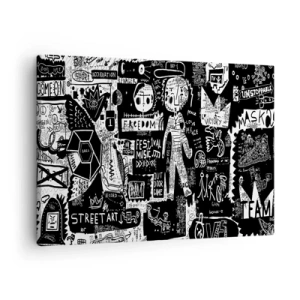 Obraz na płótnie - Czarno-biały kolaż inspirowany sztuką uliczną - 70x50cm - Duchowej młodości prawa i radości - Nowoczesna dekoracja ścienna do salonu i sypialni ARTTOR