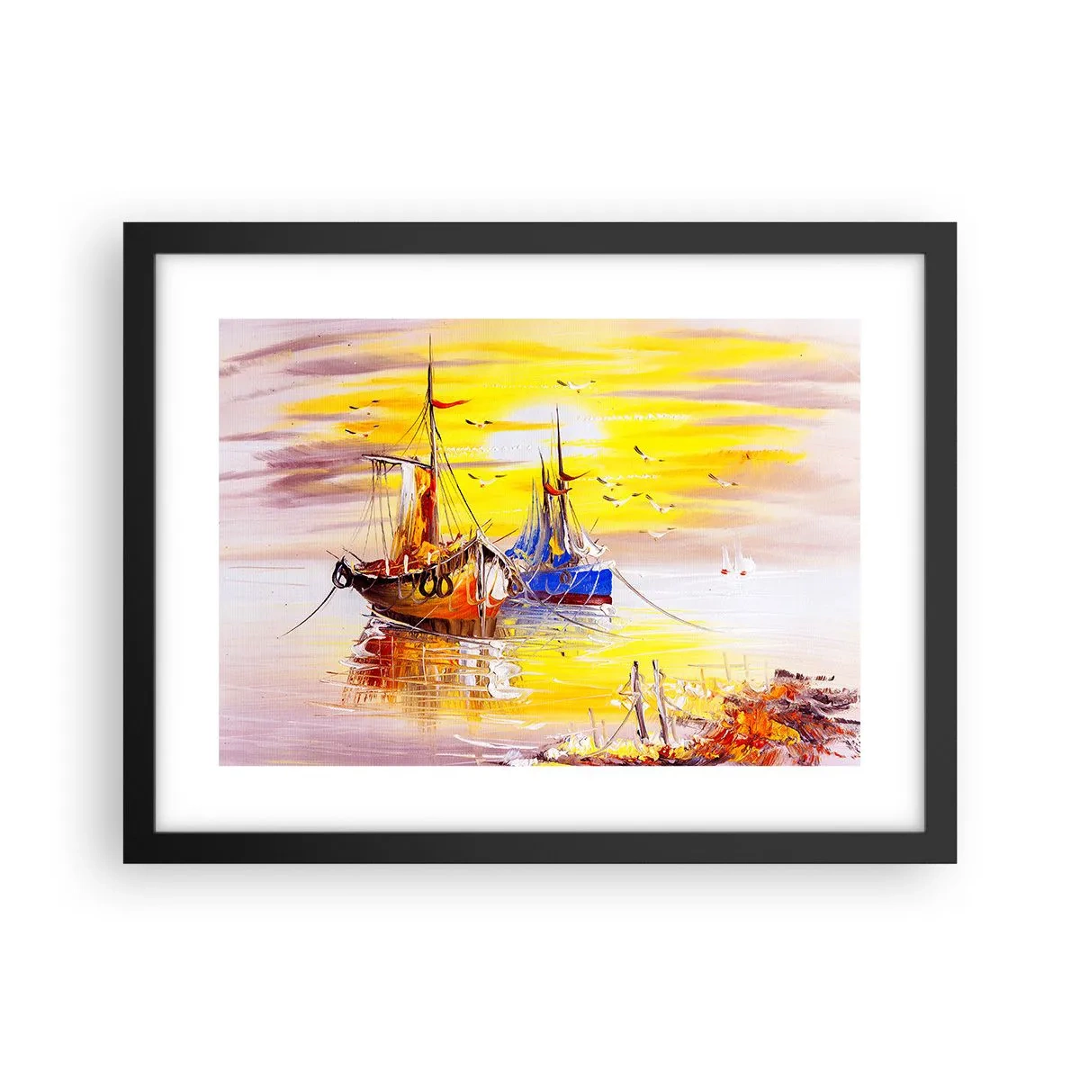 Plakat w czarnej ramie - Zasłużony odpoczynek w porcie - 40x30 cm