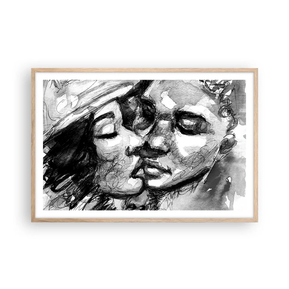 Plakat w ramie jasny dąb - Czuła chwila - 91x61 cm