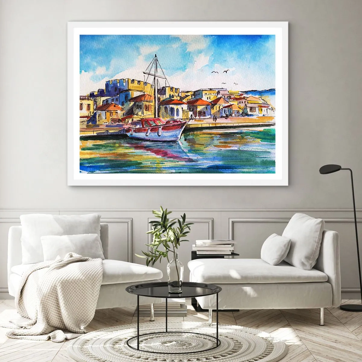 Plakat w białej ramie - Tęczowe popołudnie - 100x70 cm
