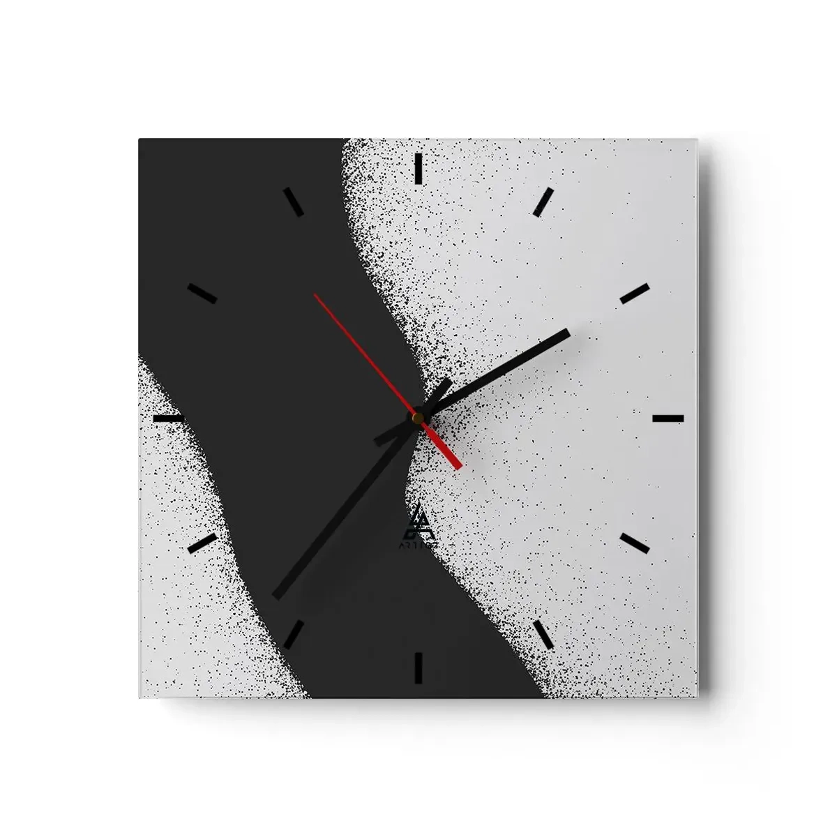 Zegar ścienny - Abstrakcyjny czarno-biały wzór z delikatnymi kropkami na płótnie - 30x30cm - Płynna równowaga - Nowoczesna dekoracja ścienna do salonu i sypialni ARTTOR