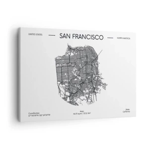Obraz na płótnie - Mapa San Francisco w czarno-białym stylu minimalistycznym - 70x50cm - Anatomia San Francisco - Nowoczesna dekoracja ścienna do salonu i sypialni ARTTOR