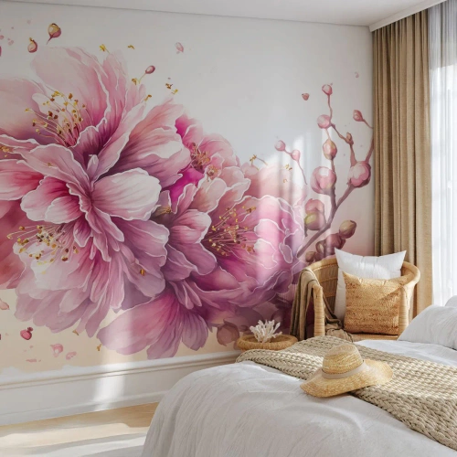Fototapeta Standard Eco - Kwiat kwitnącej wiśni - Kwitnący, Kwiat, Akwarela - 300x210 cm