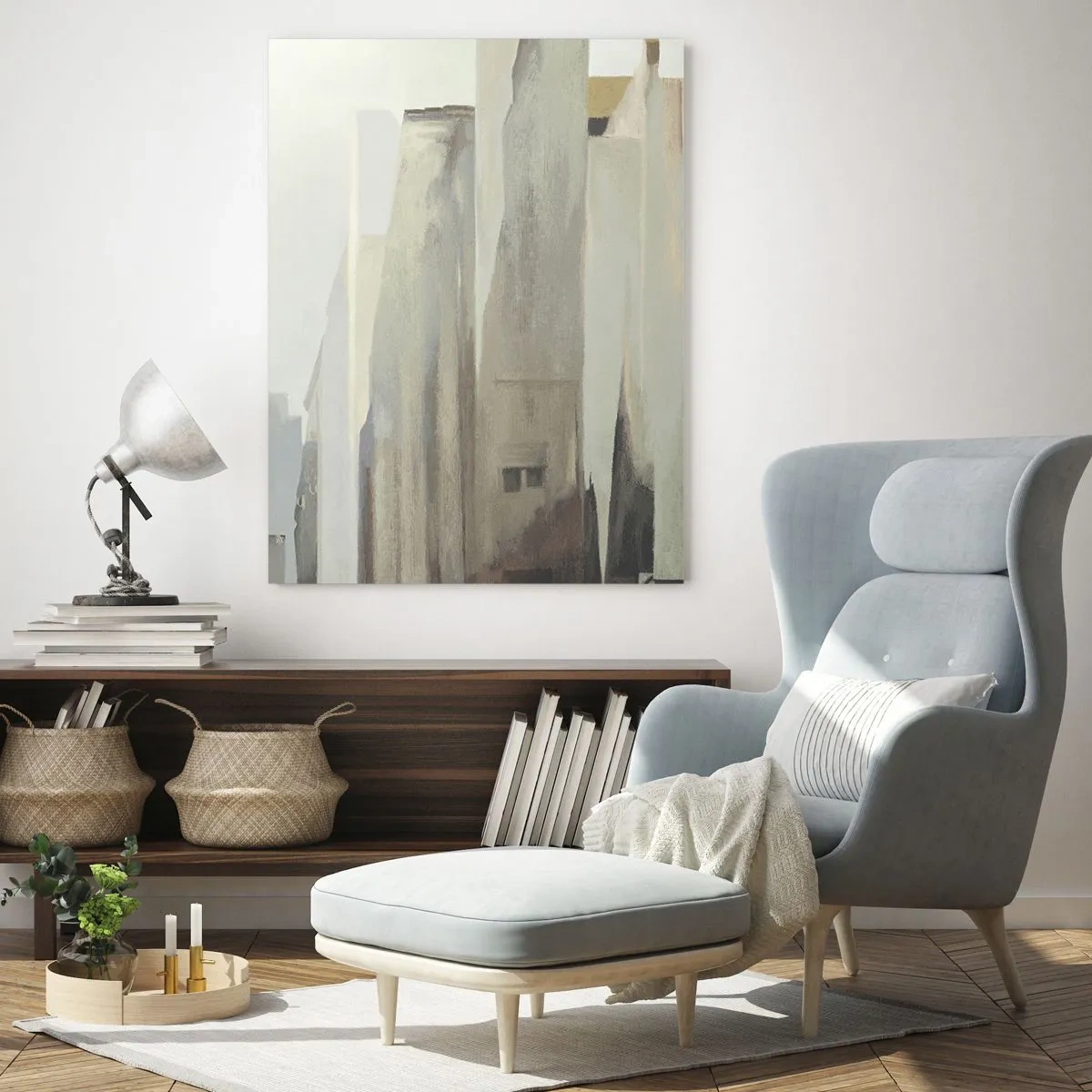 Obraz na szkle - Abstrakcyjny krajobraz miasta w pastelowych odcieniach - 70x100cm - Sen o mieście - Nowoczesna dekoracja ścienna do salonu i sypialni ARTTOR