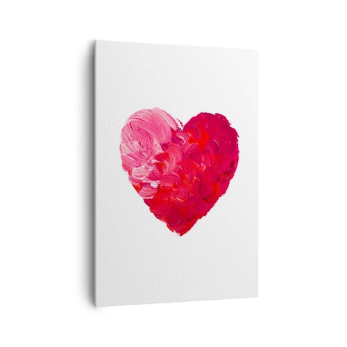 Obraz na płótnie - Różowe i czerwone serce namalowane pędzlem - 70x100cm - All you need is love - Nowoczesna dekoracja ścienna do salonu i sypialni ARTTOR
