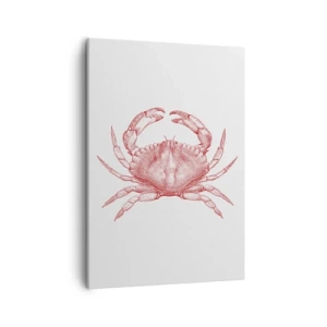 Obraz na płótnie - Precyzyjna grafika kraba w czerwonym odcieniu na białym tle - 50x70cm - Krab nad kraby - Nowoczesna dekoracja ścienna do salonu, kuchni i sypialni ARTTOR