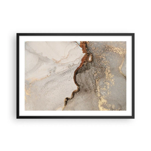 Plakat w czarnej ramie - Abstrakcyjny motyw z odcieniami złota i szarości - 70x50cm - Na granicy barw - Nowoczesna dekoracja ścienna do salonu i sypialni ARTTOR