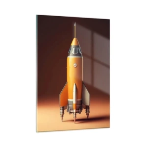 Obraz na szkle - Pomarańczowa rakieta na tle miękkiego światła - 50x70cm - Zaczyna się od marzenia - Nowoczesna dekoracja ścienna do salonu, kuchni i sypialni ARTTOR