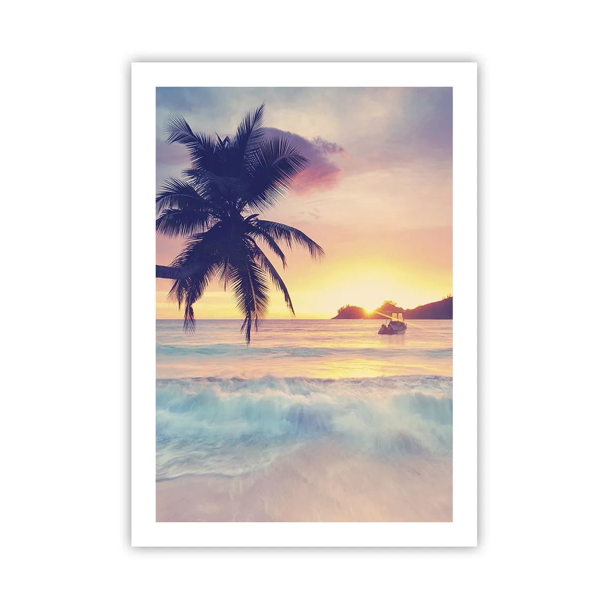Plakat - Palma na plaży podczas zachodu słońca - 50x70cm - Wieczór w zatoce - Nowoczesna dekoracja ścienna do salonu, kuchni i sypialni ARTTOR