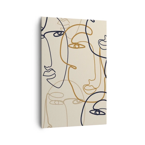 Obraz na płótnie - Minimalistyczne twarze w stylu line art na jasnym tle - 80x120cm - Portret zwielokrotniony - Nowoczesna dekoracja ścienna do salonu i sypialni ARTTOR