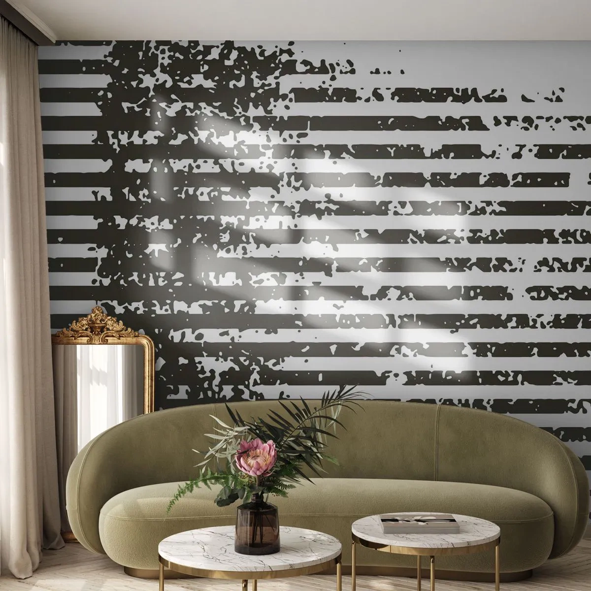 Fototapeta Premium Canvas - Abstrakcyjne linie z efektem przetarcia w czerni i bieli - 100x70cm - Rytm i szum - Nowoczesna dekoracja ścienna do salonu i sypialni ARTTOR