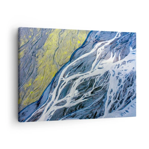 Obraz na płótnie - Abstrakcyjny widok na meandrujące koryta rzek z lotu ptaka - 70x50cm - Naskalne malowidła natury - Nowoczesna dekoracja ścienna do salonu i sypialni ARTTOR