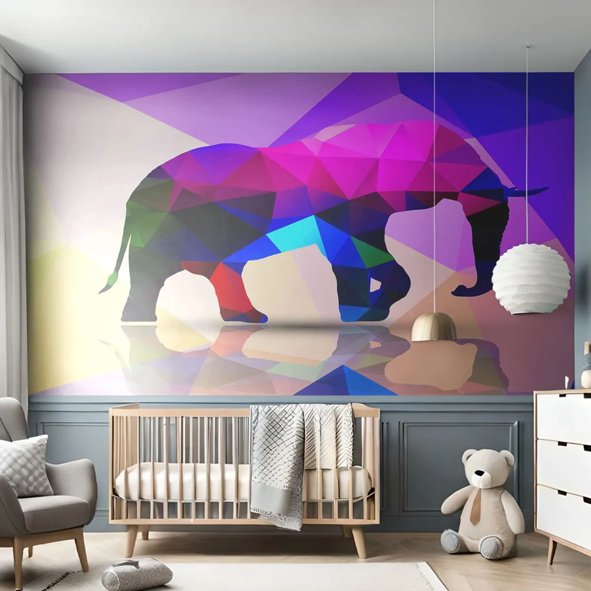Fototapeta Samoprzylepna Deluxe Sticker - Kryształowy dinozaur - Zwierzęta, Słoń, Figura Geometryczna - 250x175 cm