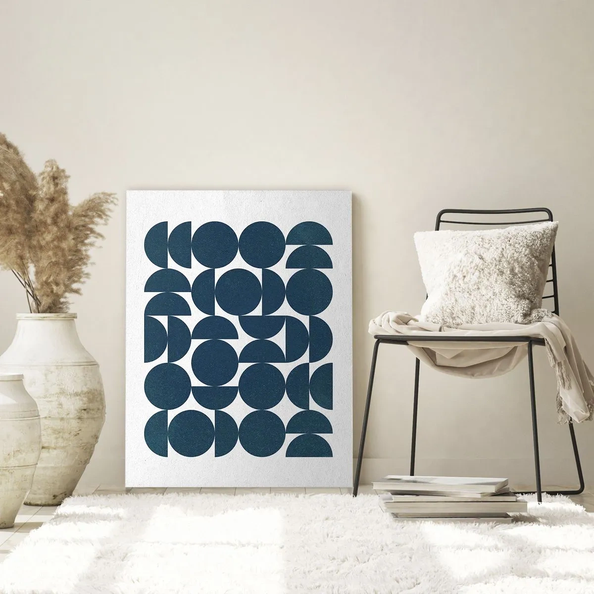 Obraz na szkle - Nowoczesna kompozycja złożona z granatowych kół i półkoli - 50x70cm - Koła i półkola - Nowoczesna dekoracja ścienna do salonu, kuchni i sypialni ARTTOR