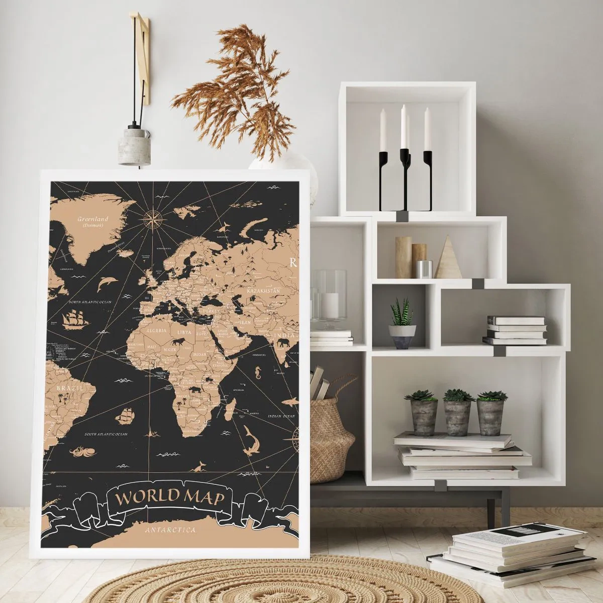 Plakat - Stylizowana mapa świata w vintage kolorystyce - 50x70cm - Granice mojego świata - Nowoczesna dekoracja ścienna do salonu, kuchni i sypialni ARTTOR