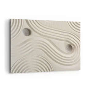 Obraz na płótnie - Minimalistyczny wzór zen z piaskiem i kamieniami - 120x80cm - Dotyk ciepła - Nowoczesna dekoracja ścienna do salonu, kuchni i sypialni ARTTOR