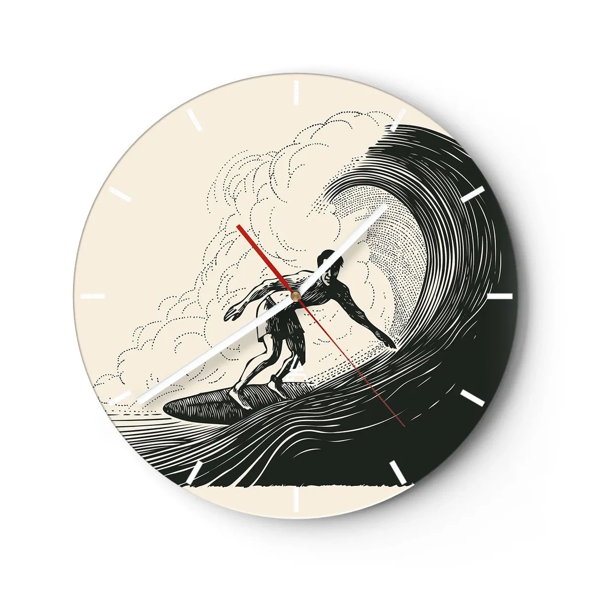 Zegar ścienny - Surfer na fali w stylu retro - 30x30cm - Król fali - Nowoczesna dekoracja ścienna do salonu, kuchni i sypialni ARTTOR