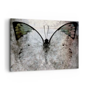 Obraz na płótnie - Motyl w odcieniach zieleni i szarości na ozdobnym tle - 120x80cm - W secesyjnym stylu - Nowoczesna dekoracja ścienna do salonu, kuchni i sypialni ARTTOR