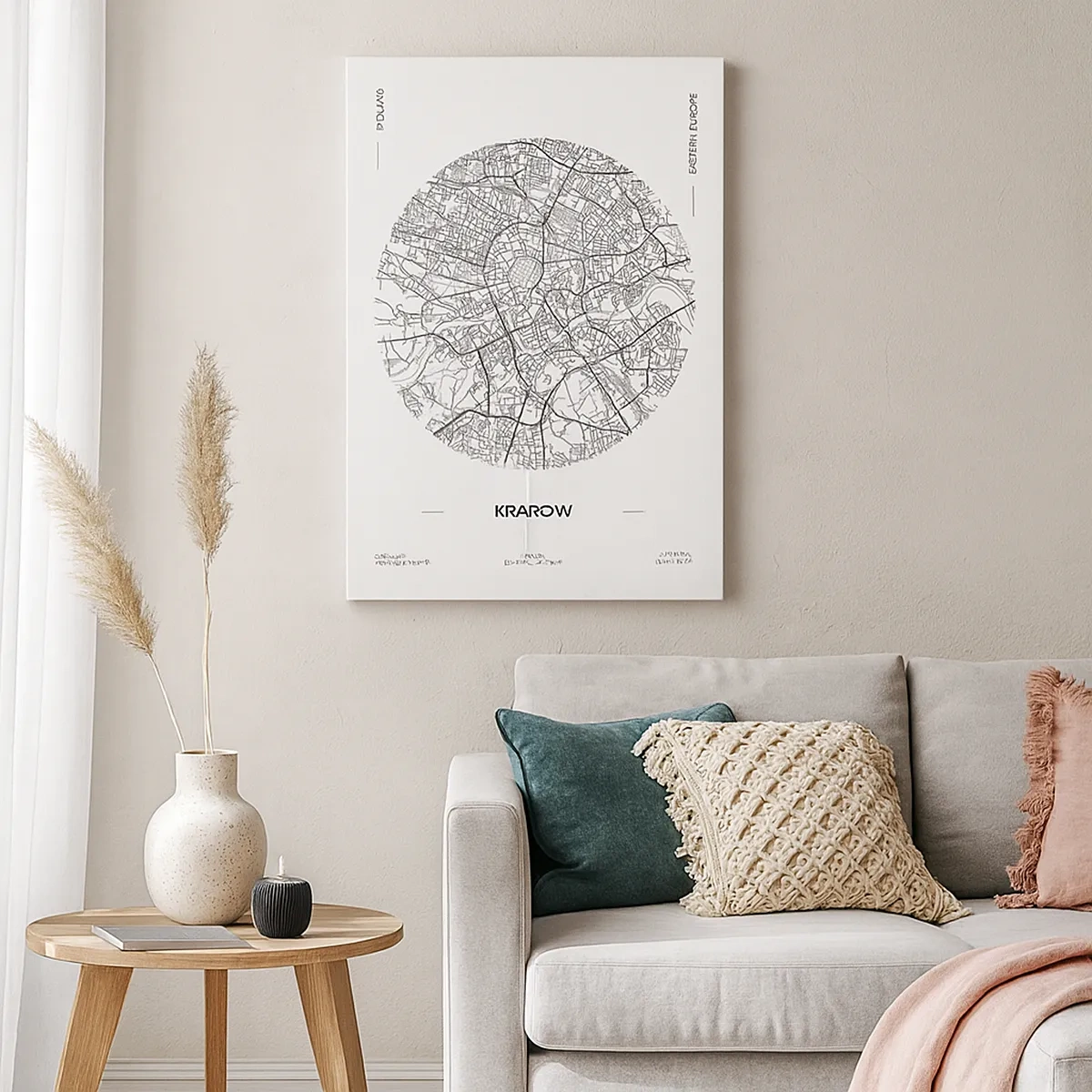 Obraz na płótnie - Mapa miasta Krakowa w minimalistycznym wydaniu - 50x70cm - Anatomia Krakowa - Nowoczesna dekoracja ścienna do salonu, kuchni i sypialni ARTTOR