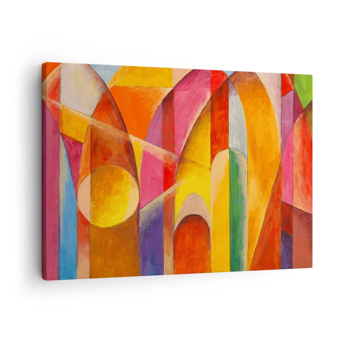 Obraz na płótnie - Abstrakcyjna kompozycja pełna kolorowych form geometrycznych - 70x50cm - Katedra słońca - Nowoczesna dekoracja ścienna do salonu i sypialni ARTTOR