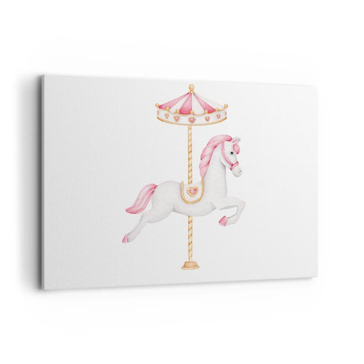 Obraz na płótnie - Koń z karuzeli w pastelowych odcieniach różu - 120x80cm - Ruszył z kopyta - Nowoczesna dekoracja ścienna do salonu, kuchni i sypialni ARTTOR