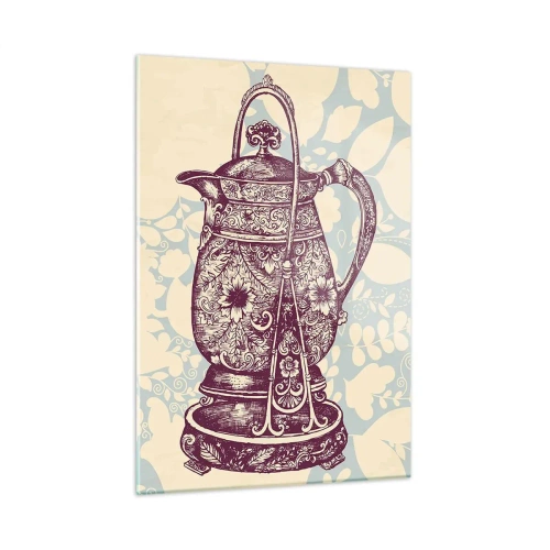 Obraz na szkle - Zdobiony dzbanek w stylu vintage na jasnym tle z ornamentem - 50x70cm - Uroda codzienności - Nowoczesna dekoracja ścienna do salonu, kuchni i sypialni ARTTOR