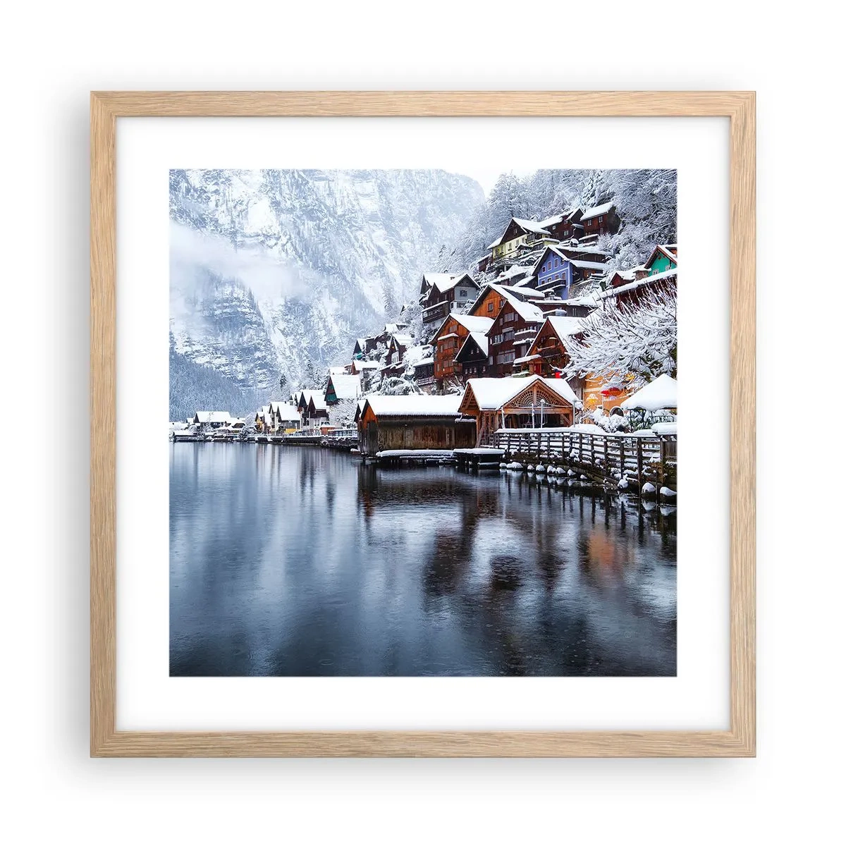 Plakat w ramie jasny dąb - W zimowej dekoracji - 40x40 cm