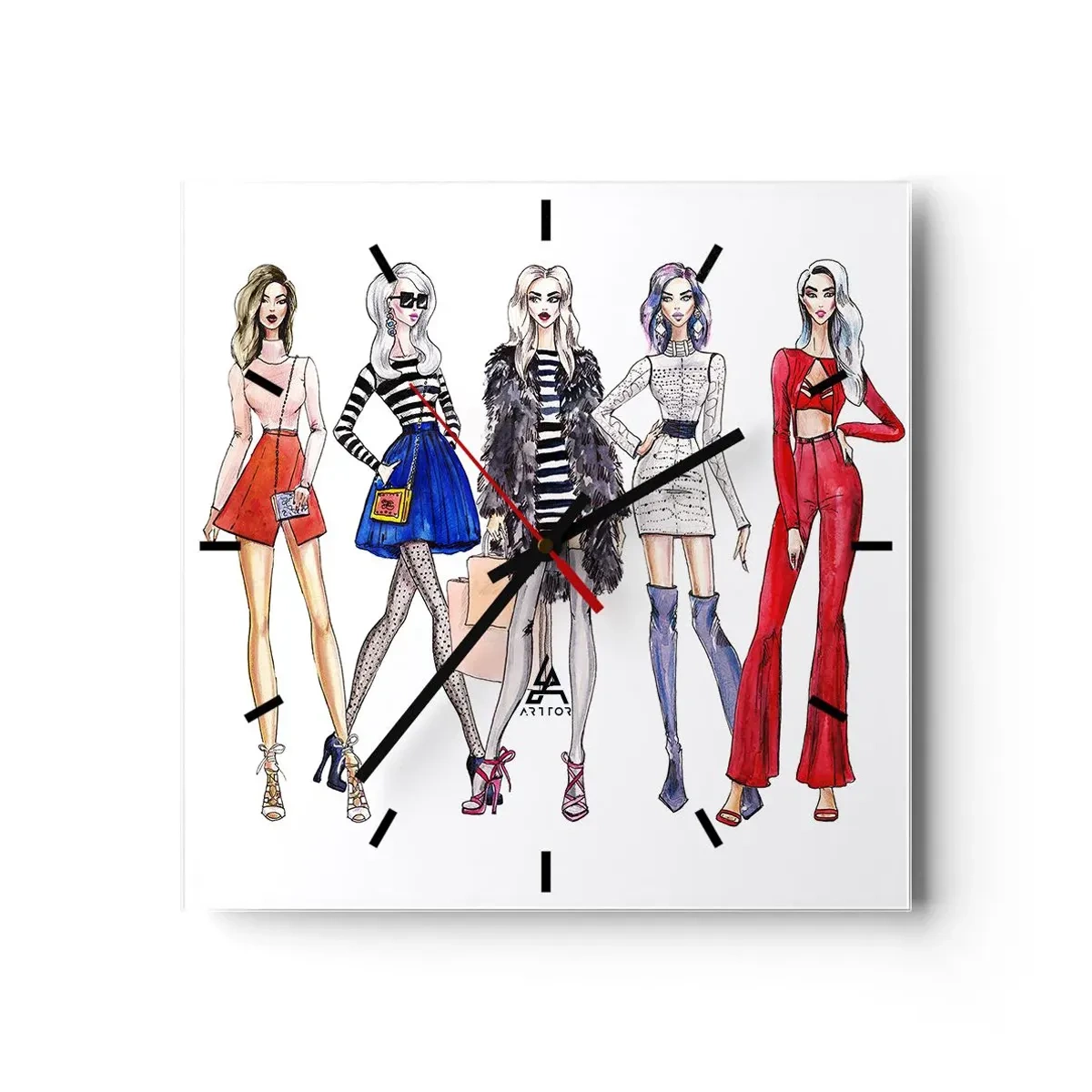 Zegar ścienny - Stylowe ilustracje modowych sylwetek - 30x30cm - Every week Fashion Week - Nowoczesna dekoracja ścienna do salonu i sypialni ARTTOR