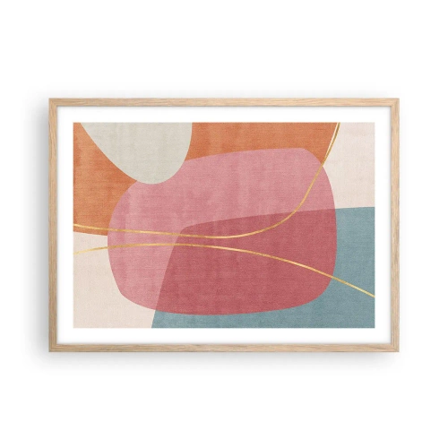 Plakat w ramie jasny dąb - Pastelowa kompozycja z nicią złota - 70x50 cm