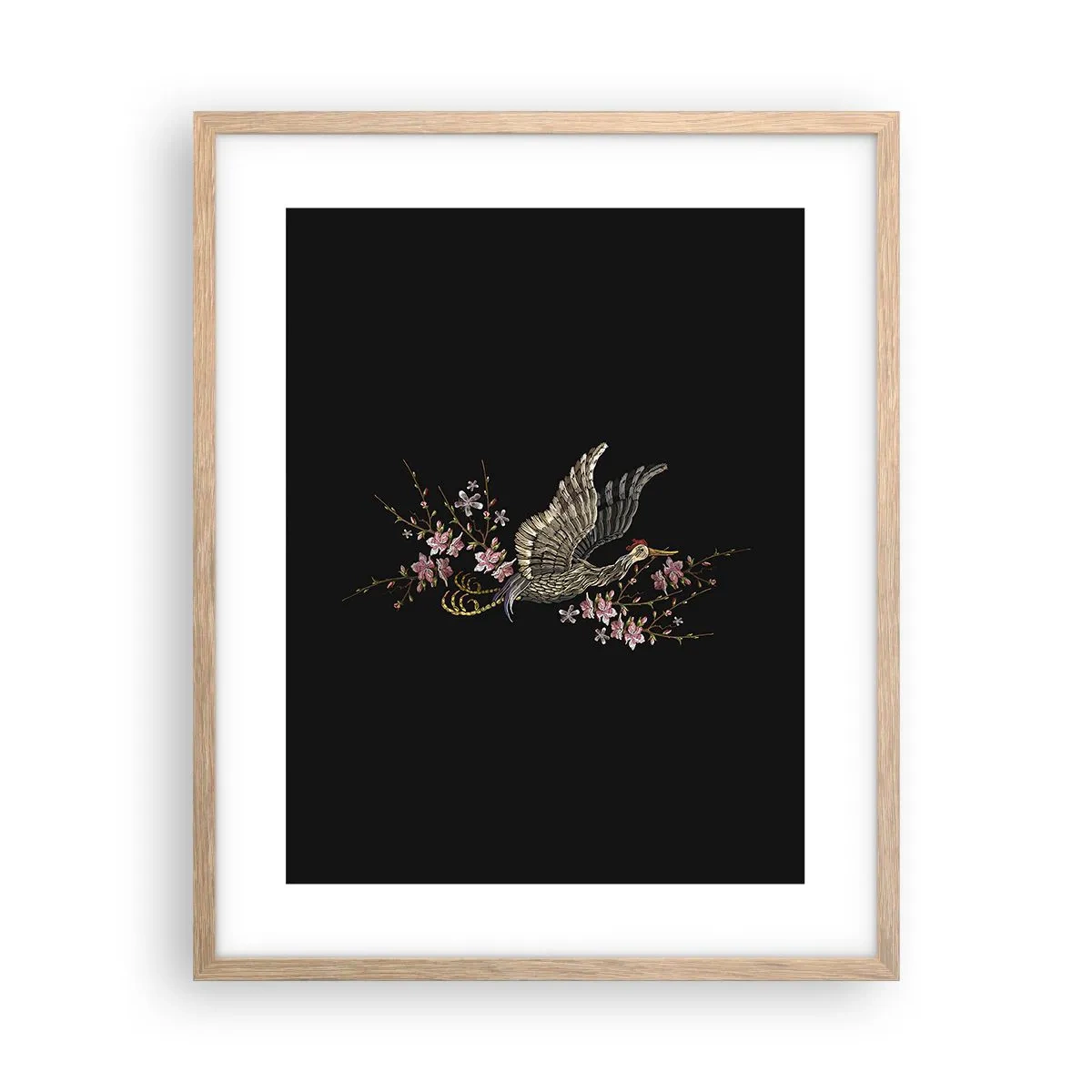 Plakat w ramie jasny dąb - Egzotyczny, haftowany ptak - 40x50 cm