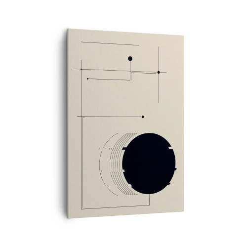 Obraz na płótnie - Czarne geometryczne linie i okrąg na beżowym tle - 70x100cm - Sprężysta i dynamiczna kompozycja - Nowoczesna dekoracja ścienna do salonu i sypialni ARTTOR