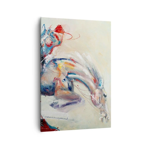 Obraz na płótnie - Dynamiczny obraz konia w abstrakcyjnym stylu artystycznym - 70x100cm - Trzymaj się, lecimy - Nowoczesna dekoracja ścienna do salonu i sypialni ARTTOR