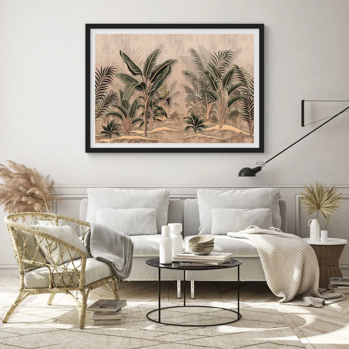 Plakat w czarnej ramie - Rycina w kolonialnym stylu - 91x61 cm