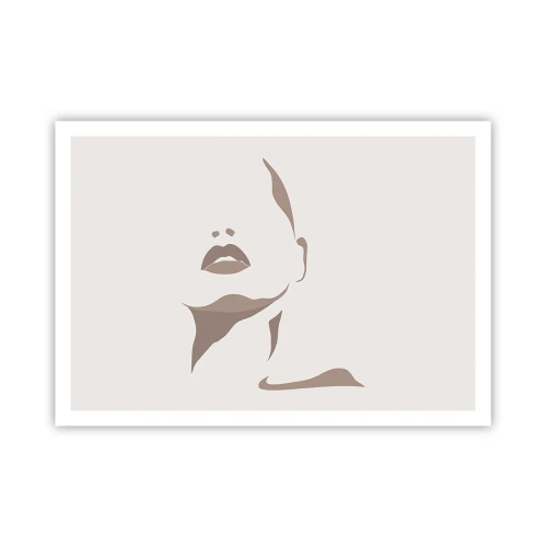 Plakat - Minimalistyczny kontur kobiecej twarzy w delikatnych beżach - 100x70cm - Stworzona ze światła i cienia - Nowoczesna dekoracja ścienna do salonu i sypialni ARTTOR