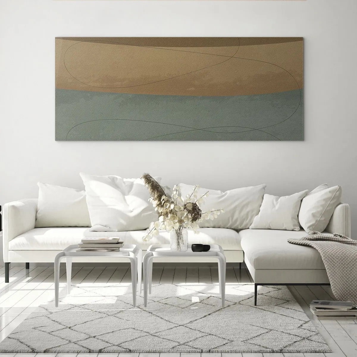 Obraz na szkle - Abstrakcyjna kompozycja w naturalnych odcieniach ziemi - 120x50cm - Kompozycja horyzontalna - Nowoczesna dekoracja ścienna do salonu i sypialni ARTTOR