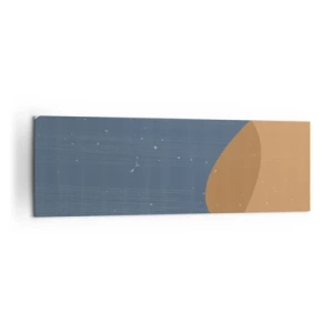 Obraz na płótnie - Minimalistyczna kompozycja geometryczna w odcieniach niebieskiego i pomarańczowego - 160x50cm - Owale i wpływy - Nowoczesna dekoracja ścienna do salonu i sypialni ARTTOR